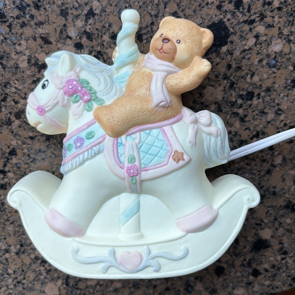 Vintage Lefton 1990 Carousel Horse & Teddy Bear Hand painted Nightlight #07740